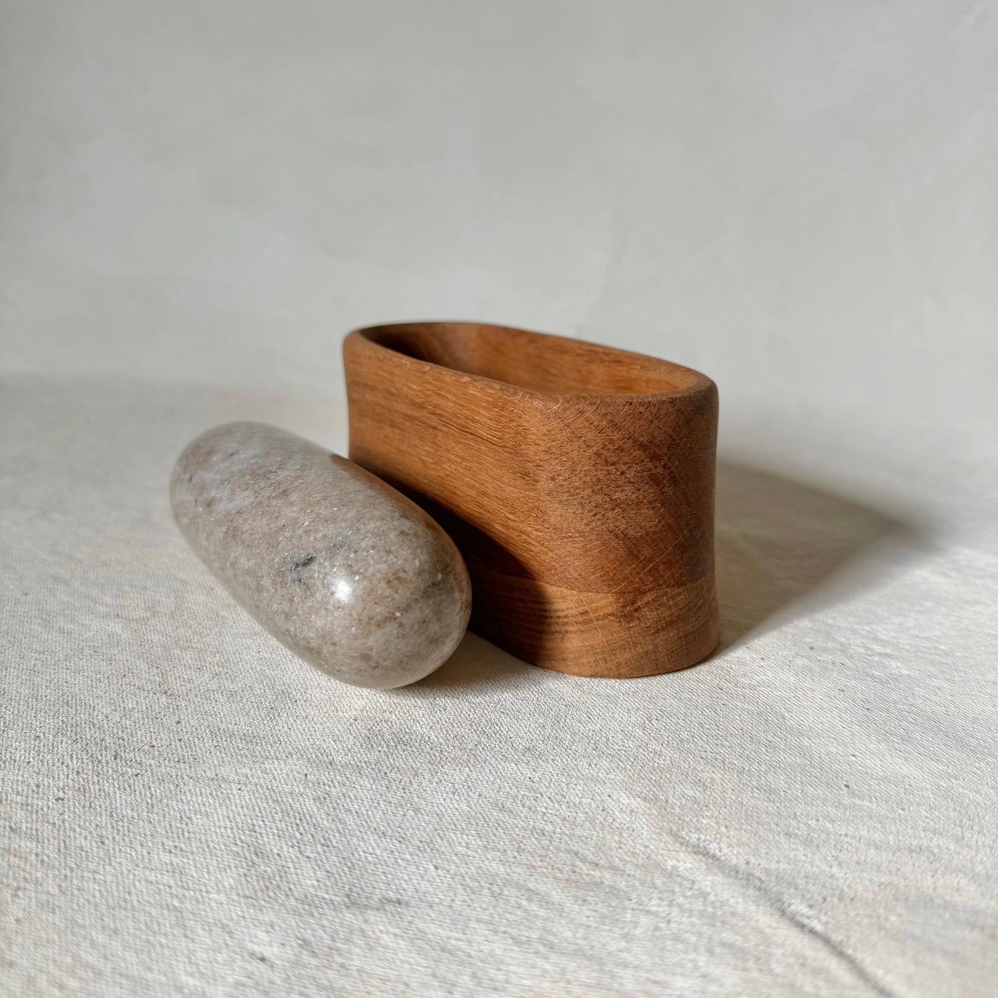 Oak Mortar and Marble Pestle